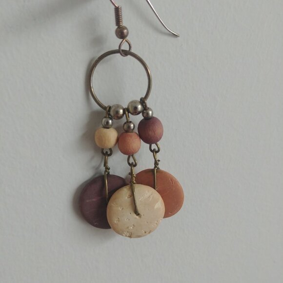 4/$20 Multi tone brown and bronze wood dangle earrings - Picture 4 of 8